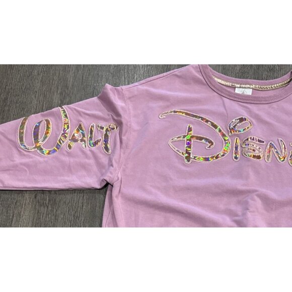 50th Anniversary Walt Disney World Shirt  Sweatshirt Womens L Crop Pink Bling - Picture 3 of 10